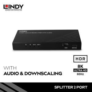 Splitter HDMI 2.1, 2 Port, 48G, 8K, Dengan Audio & Downscaling