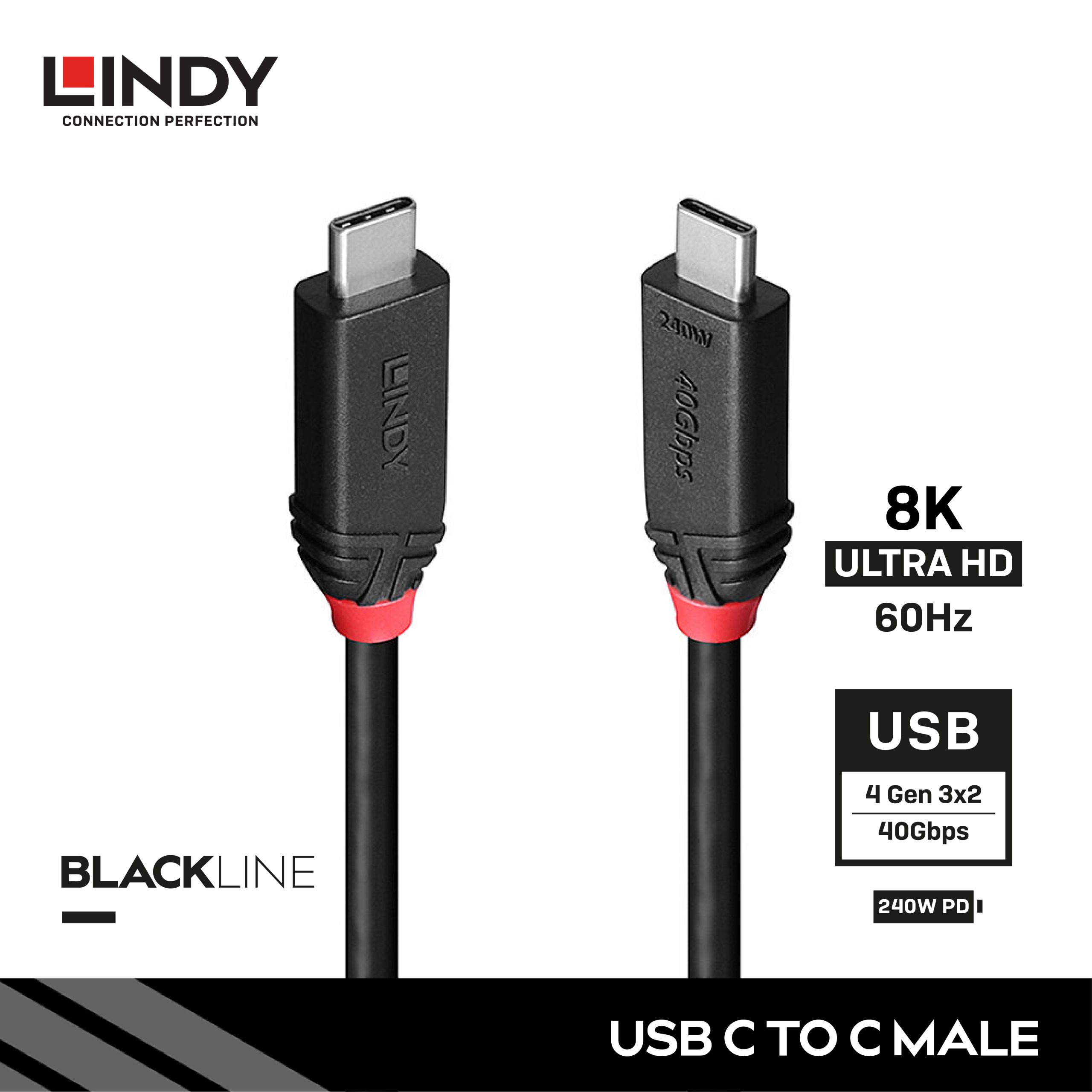Kabel USB4, Type C to Type C 40Gbps, 240W PD, Black 0,5M