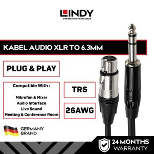 LINDY Kabel Audio XLR Female ke Jack 6.3mm Male Black 1-10 Meter 35713-8